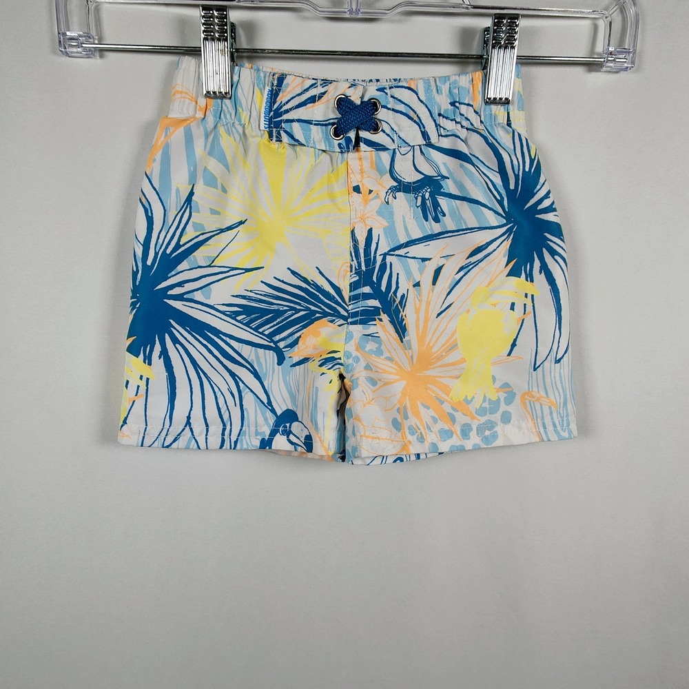 RuggedButts Boys Tropical Toucan Swim Trunks Blue Yellow 18-24M